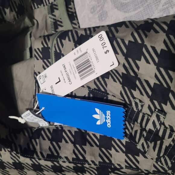 NEW Adidas Legacy Cargo Pants Large Green Plaid Plaid High Rise 100% Cotton - Picture 3 of 3